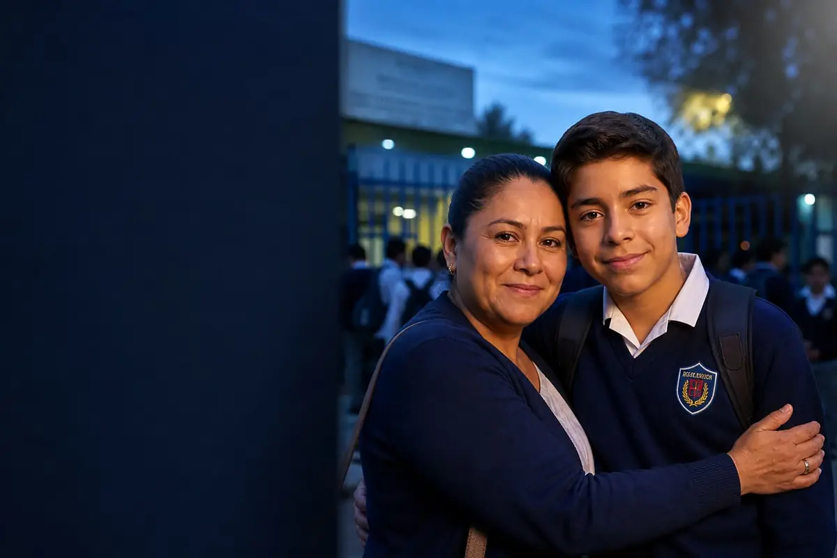 Madre e hijo · salida de la escuela